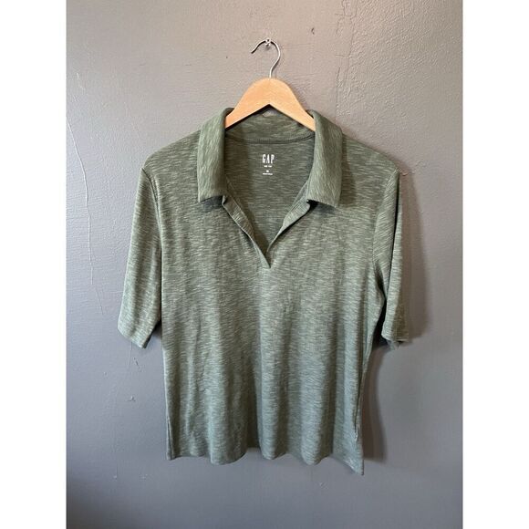 Gap Womens Green Short Sleeve Rib Tee Collared Size XL - Picture 1 of 3